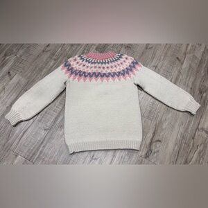 Handmade nordic scandi Women's Cream Pink Patterned Sweater granny grandmacore
